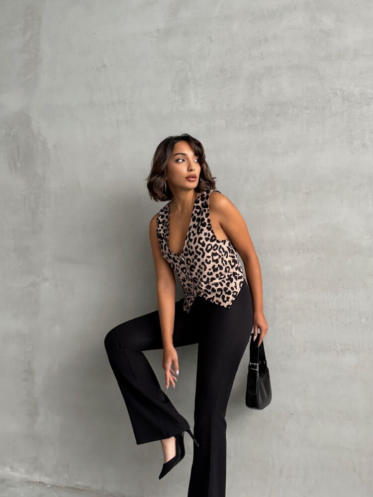 Stone Black Leopard Print Vest Stylish Layering Piece