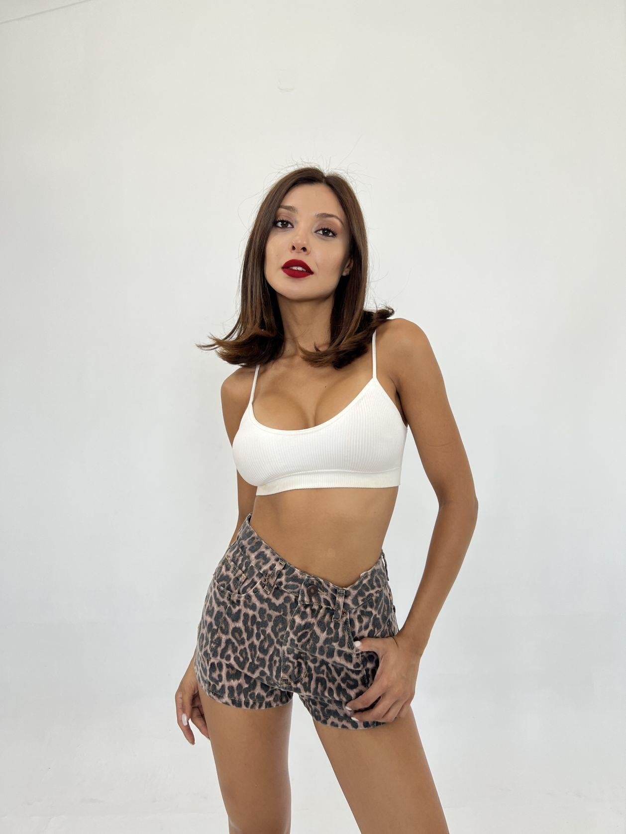 Summer outfit with animal print shorts