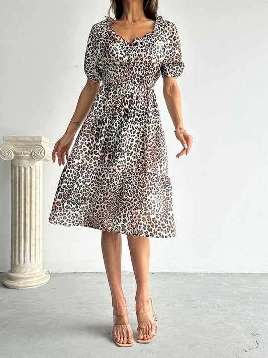 Brown & White Maxi Dress Small Leopard Boho Dress