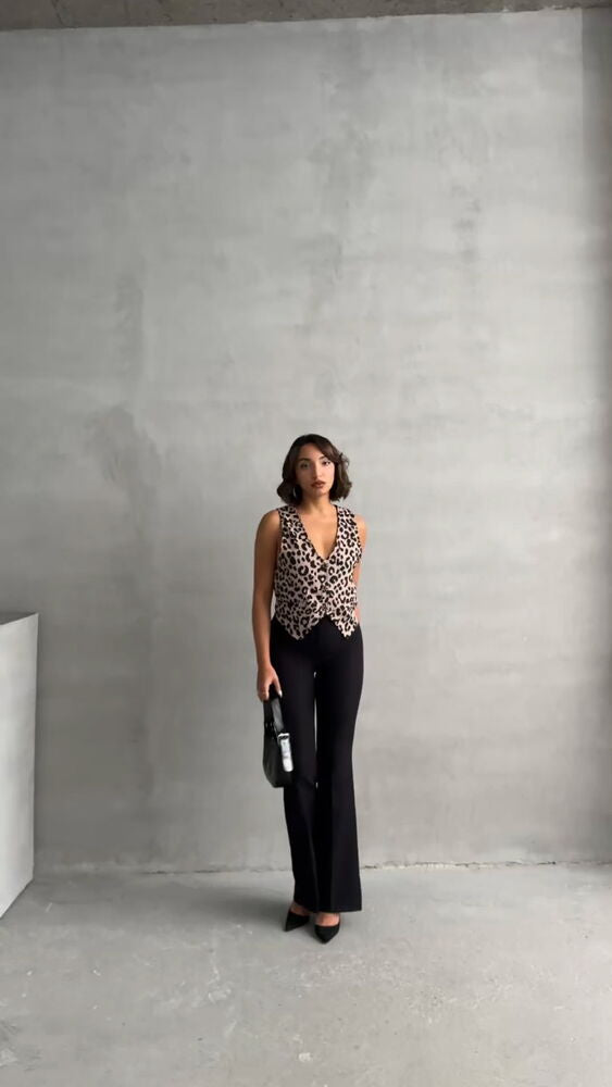 Stone Black Leopard Vest Stylish Layering Piece